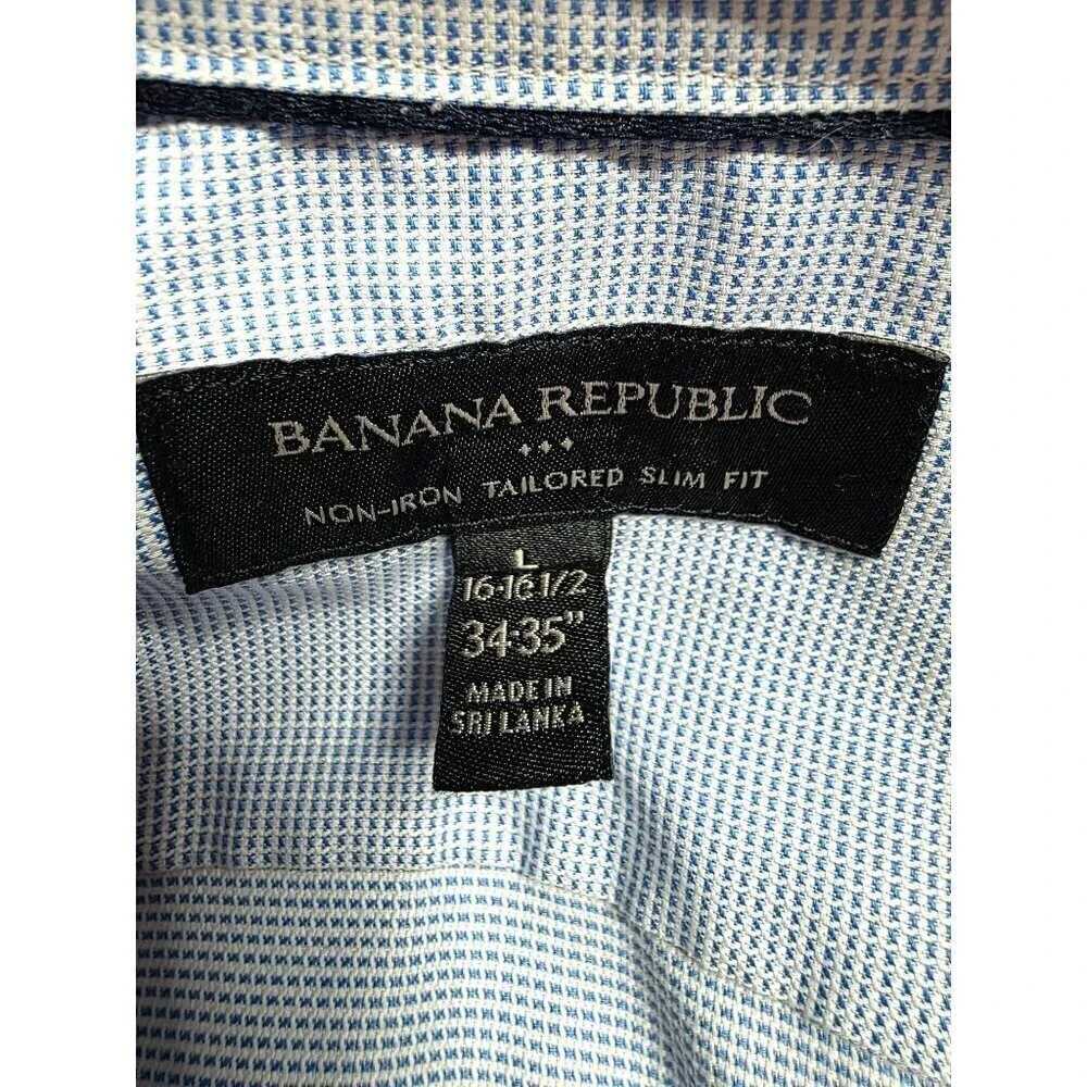 Banana Republic Shirt Mens‎ Large L Blue Plaid Button Down Long Sleeve Non Iron